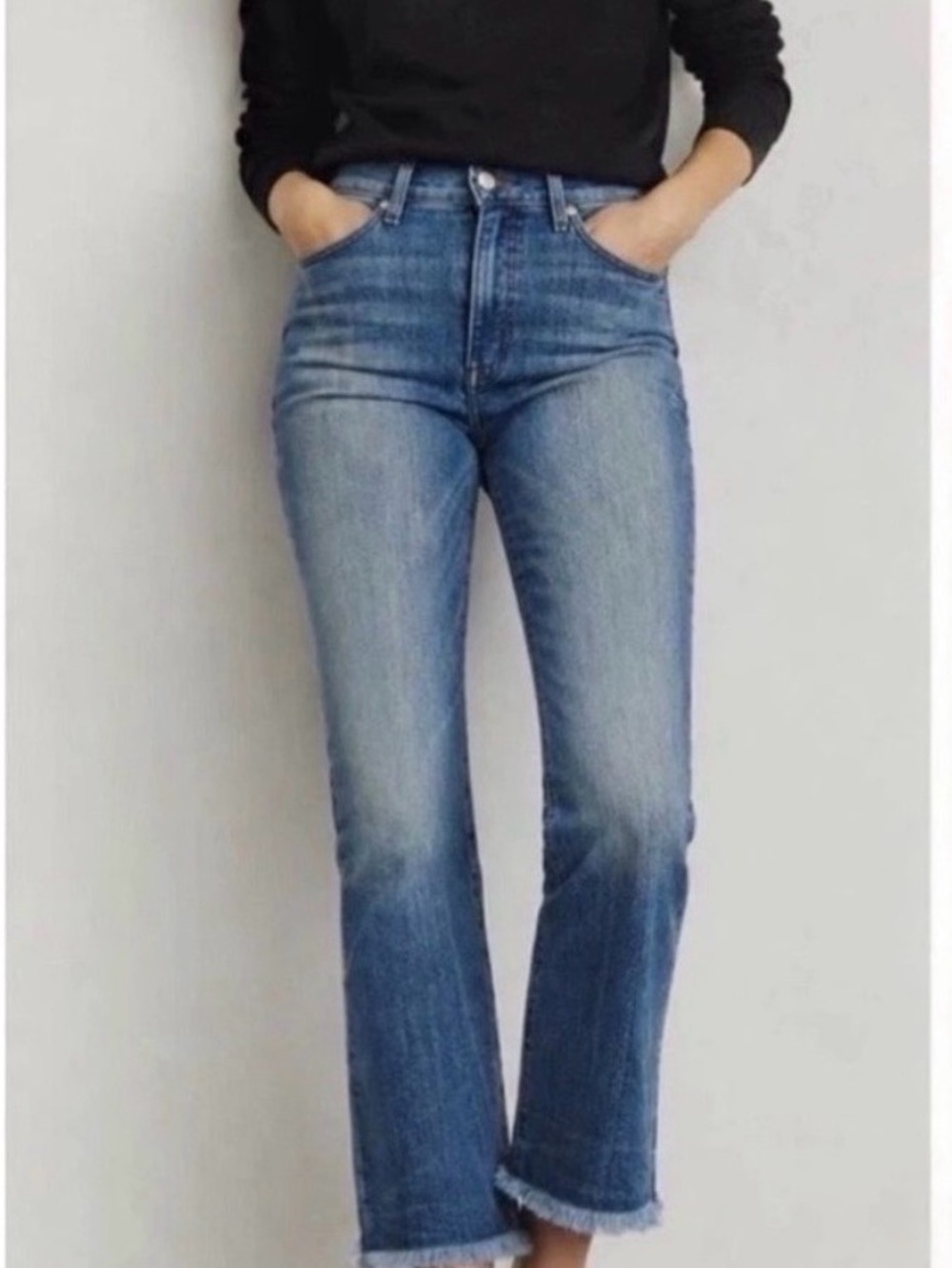 AYR The Bomb Pop Raw Hem Straight Leg Jeans in Blue Medium Wash Sz 25s